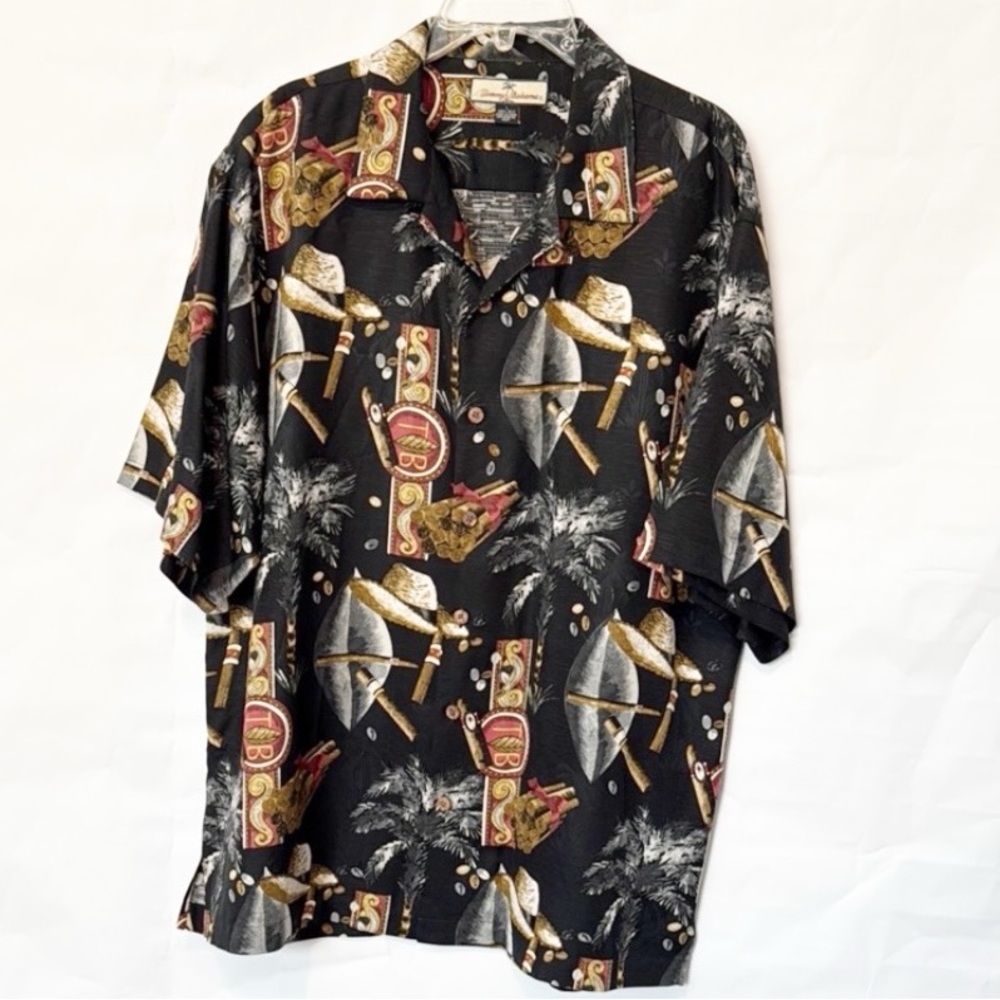 Tommy Bahama Black Silk Tropical Cigar Shirt (L)